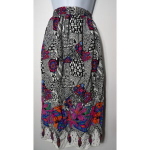 Vintage Michele Leslie Skirt Medium Knee Length Colorful Boho 90s Pull On Artsy